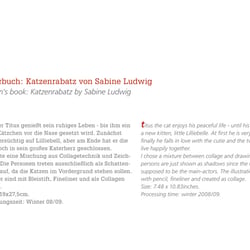 Buchgestaltung (Bild und Text) zu dem Kinderbuch „Katzenrabatz“ von Sabine Ludwig