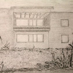 Flachdachhaus, Gartenansicht auf Balkonseite