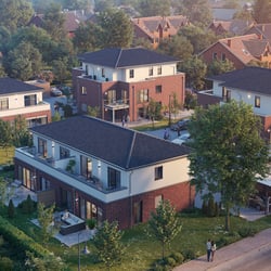 3D Architekturvisualisierung – Bebauungskonzept  – Mehrfamilienhäuser und Reihenhäuser – Vogelperspektive