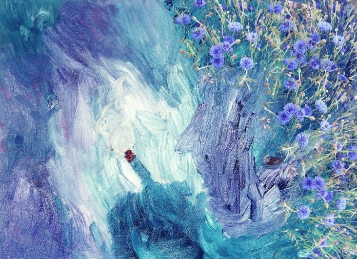 Bild in Öl gemalt und digital mit Kornblumenfrisur versehen