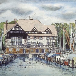 Seglerhaus am Wannsee, Radierung, aquarelliert, 24×32 cm, 1990