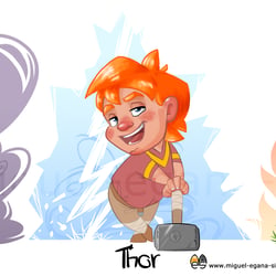 Design der Kinderversionen von Thor, Loki und Sif