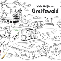 Ausmalpostkarte „Viele Grüße aus Greifswald“