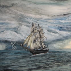 Roald Amundsen bei aufziehendem Gewitter