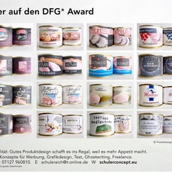 Packungsdesign Fleisch- und Wurstkonserven, Visualizing, Text, Fotografie Hans J. Schuler