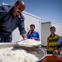 handing out food