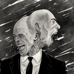 Digitale Schwarz-Weiß Illustration eines Mannes mit Schizophrenie