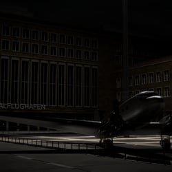 Szene bei Nacht, ohne Gebäudebeleuchtung