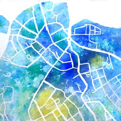 Private Arbeit – grafische Umsetzung einer Straßenkarte, analog mit Aquarellfarben