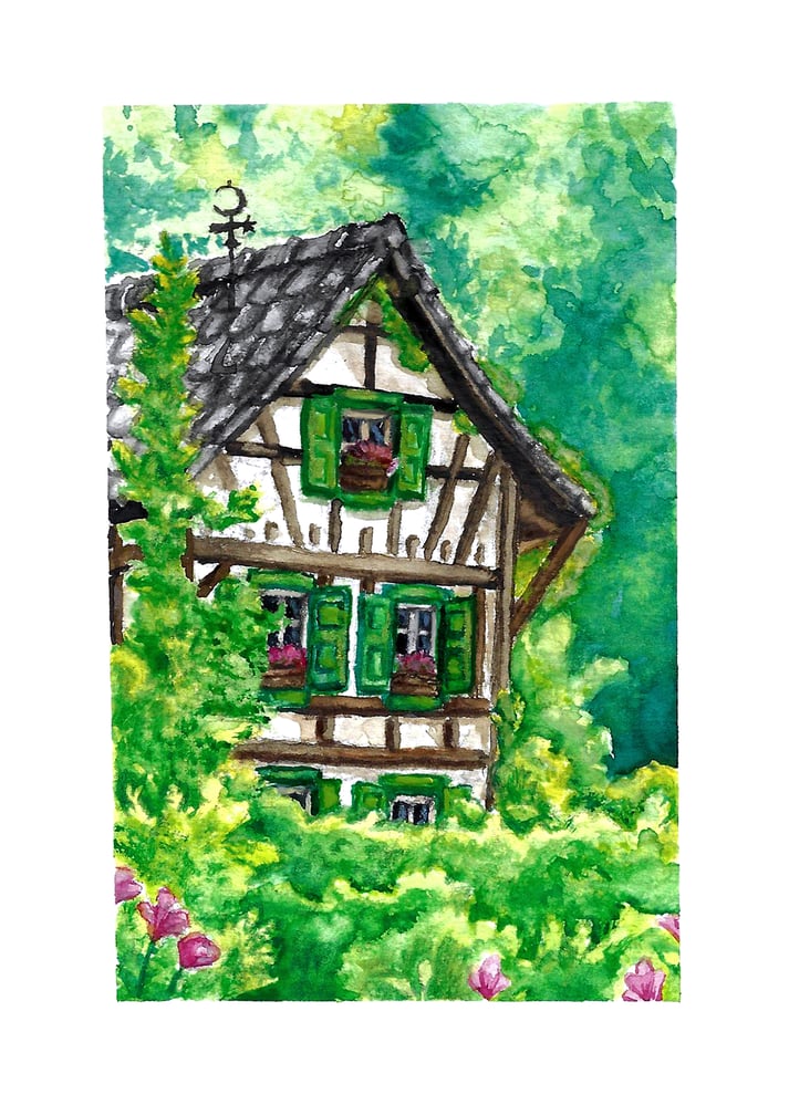 Fachwerkhaus im Wald (Aquarell)
