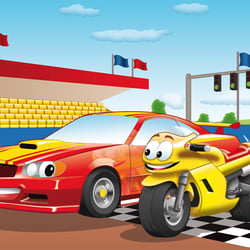 Seitenillustration Rennauto & Motorrad