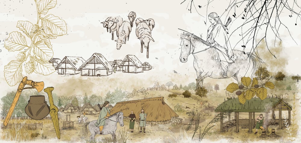 Kulturepochen im Panoramaformat – die Bronzezeit, für Zeiteninsel – Archäologisches Freilichtmuseum Marburger Land