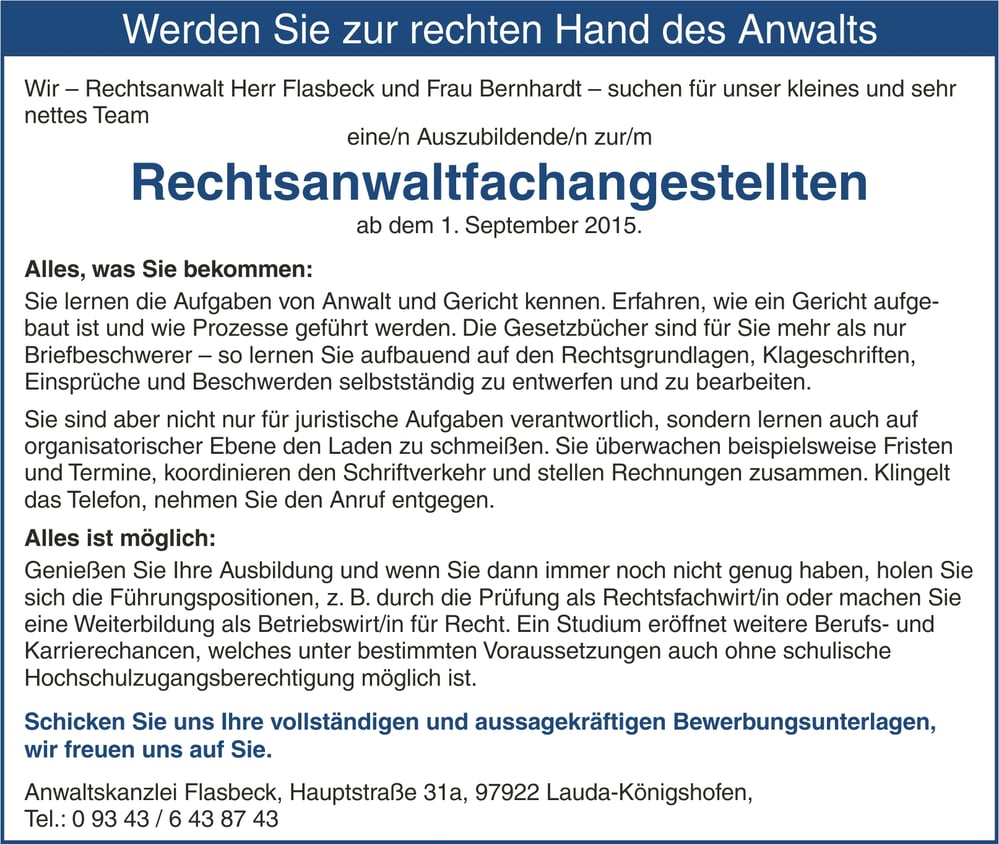 Stellenanzeige