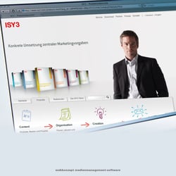 Website einer Medienmanagment-Software mit Verpackung-Dummys