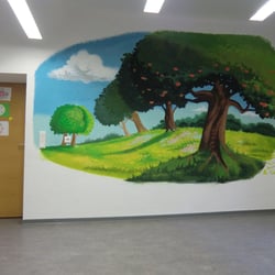 Detailansicht Wandbild Wohnanlage St. Bernardin, Geldern/Kapellen ca 4 × 2 Meter