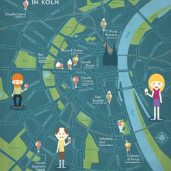 Illustrierte Karte mit den besten Eisdielen von Köln