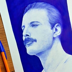 Freddie Mercury, gezeichnet mit Kuli auf A4