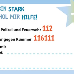 Aktion „Kinderstärke(n)“, Kath. Stadtdekanat Stuttgart, Notfallkarte (hinten)