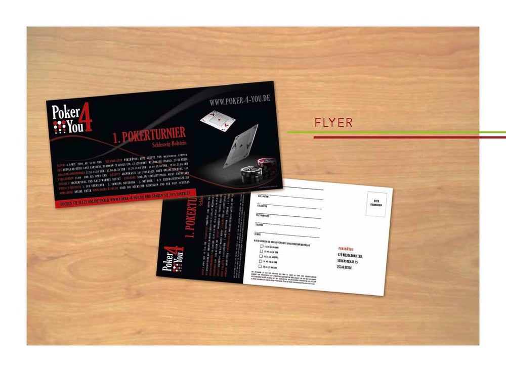 Poker 4 You | DIN Lang, 2-seitig mit Perforation | Flyer mit Abtrennmöglichkeit einer Anmeldekarte zum Versenden