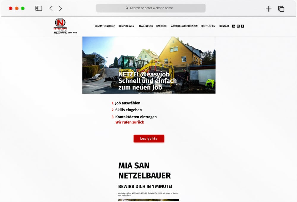 WordPress-Elementor Recruiting Funnel für Netzel-Bau