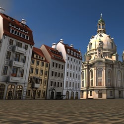 virtuelle Rekonstruktion der Neumarkt-Gebäude nach einem Gemälde von Canaletto