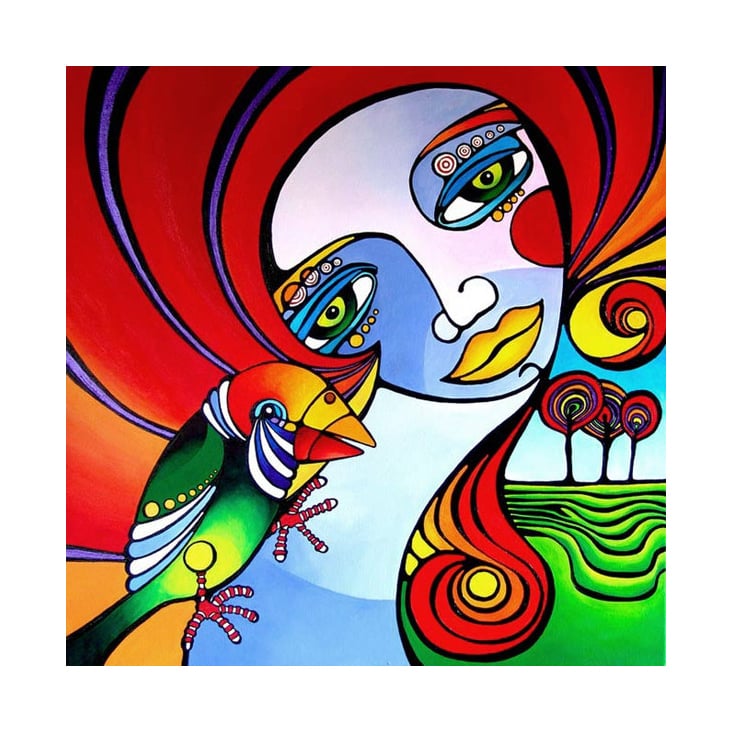 Acryl / Frau mit Vogel