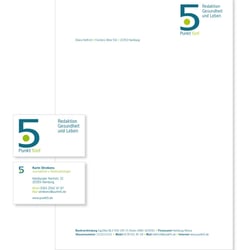 Gestaltung des Logos, Briefpapier und Visitenkarte für die Redaktion Punkt Fünf