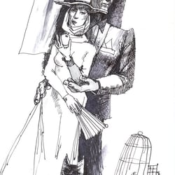 Strichzeichnung, Buchillustration, Federzeichnung