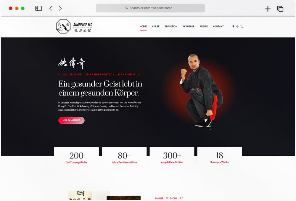 WordPress-Elementor Website für Akademie JAO Kampfsportschule