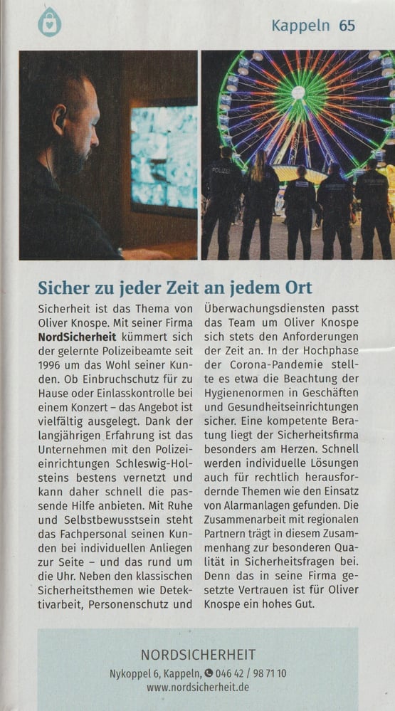 Advertorial-Text für den SH-GUIDE Kappeln 2025/26: Sicherheit