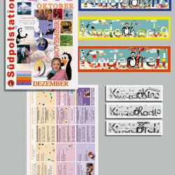 Titel- u. Rückseite, (Okt., Nov., Dez.) Themenüberschriften: Kino, Treff, Radio (Plakatkästen: Farbe, im Heft: Header SW)