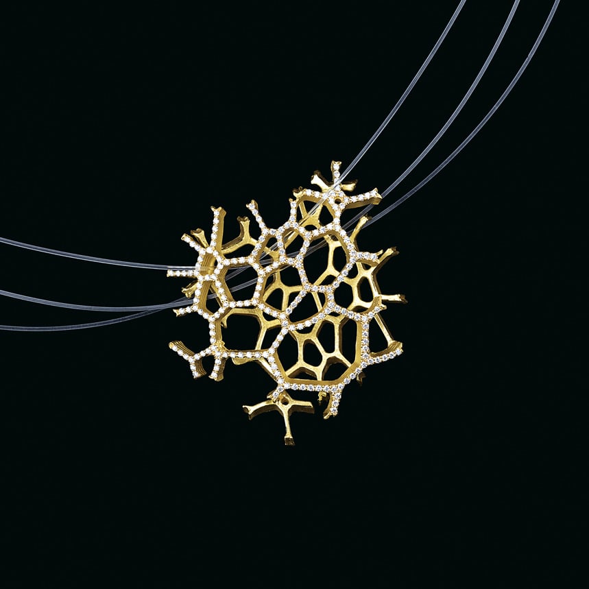 Water Halsschmuck, 750/- Gelbgold, Brillanten, Nylon