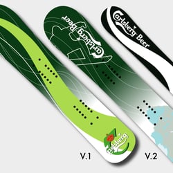 Zwei Designs für Carlsberg & Rossignol Snowboard. V.1 wurde letztendlich gewählt.