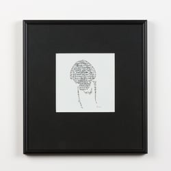 „Zeitzeugen-Gesichter / Faces Of Contemporary Witnesses –04”. Rapidographenzeichnungen mit durch Photomontage einkopiertem Text