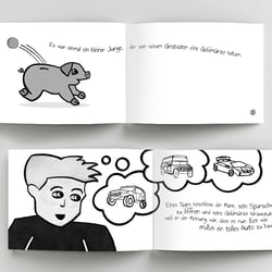 Buchgestaltung „Das Sparschwein …“, Innenseiten – Illustrationen von Luna Lupien („Lunas Little Animals …“)