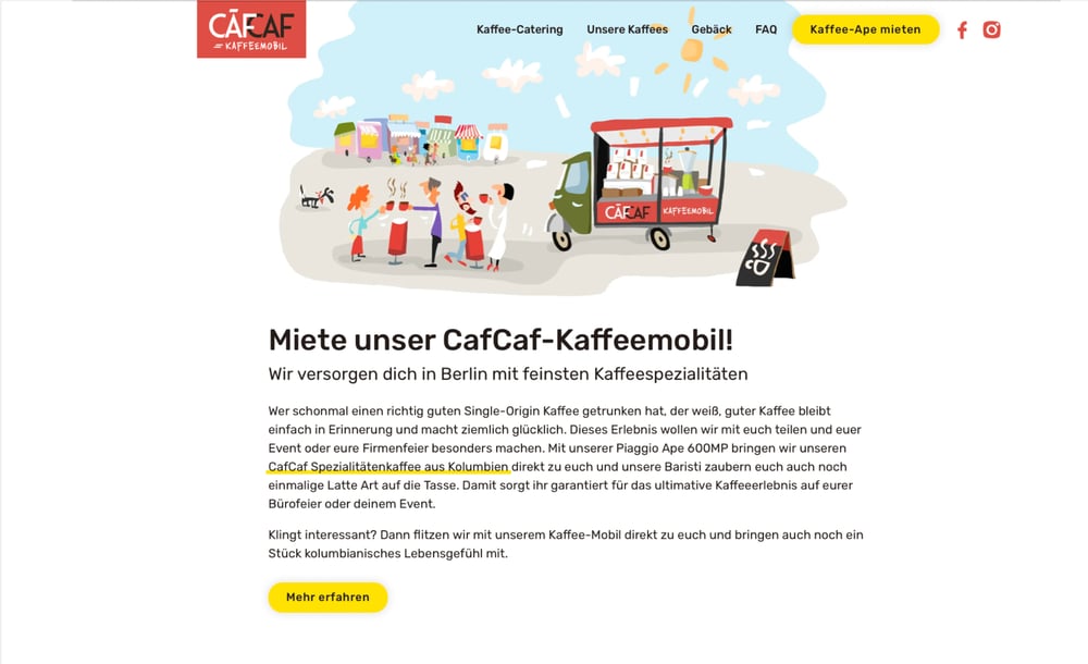Kaffeemobil Texting Webseite