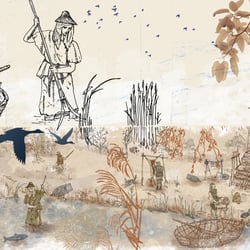 Kulturepochen im Panoramaformat – das Mesolithikum, für Zeiteninsel – Archäologisches Freilichtmuseum Marburger Land