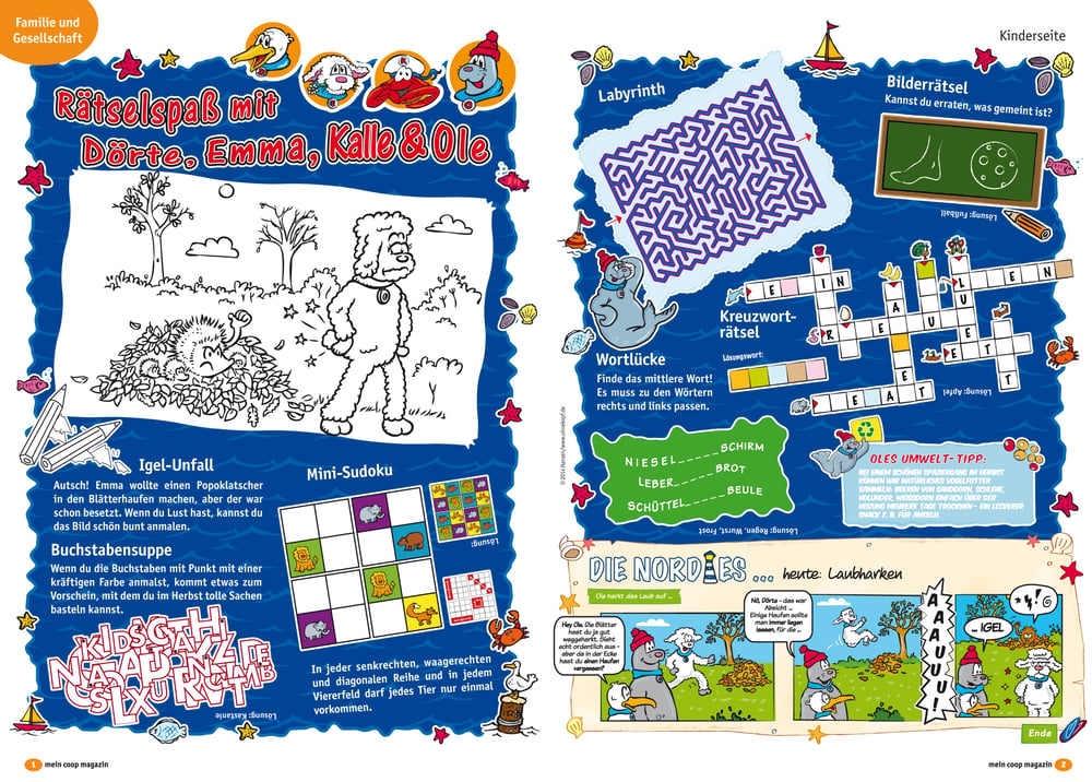 Doppelseite mit Comic-Strip im „mein coop magazin“