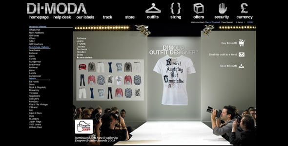 Di-Moda Clothing: Unique hompage as an outfit designer