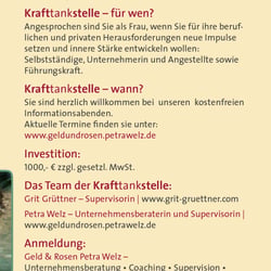 Unternehmensberatung Petra Welz, Geld & Rosen, Flyer, Rückseite