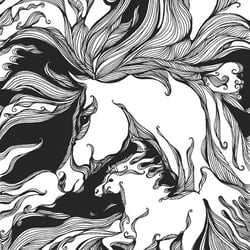 Horse black and white.