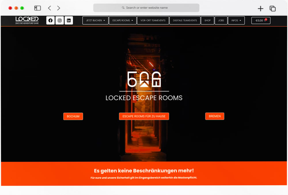 WordPress-Elementor-WooCommerce Onlineshop für Locked Adventures Escape Rooms
