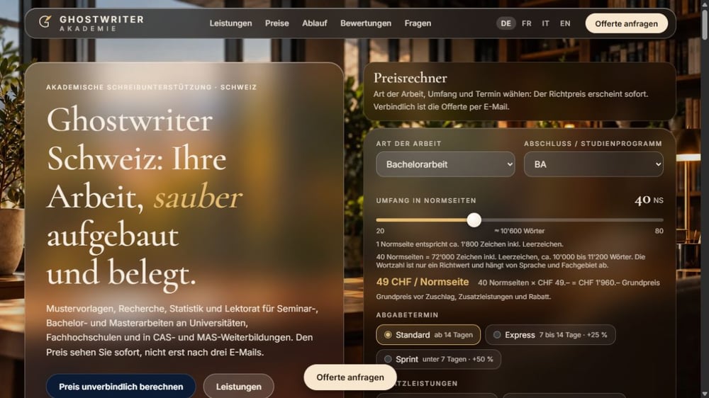 Ghostwriter Akademie – Startseite und Preisrechner