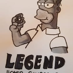 Tag-15 -Inktober: Sie sehen, eine „Legende“ der Fernsehserien: „Homer Simpson“  in schwarz/weiß.