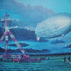 Frankfurt Rhein Main- Landung des LZ 129 Hindenburg  /  Acryl auf Sperrholzplatte