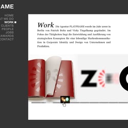 Corporate Website PLAYFRAME, Entwurf Innenseite