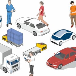 Fahrzeuge und Figuren für isometrische Grafiken