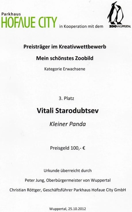 Urkunde des Kreativwettbewerbs „Mein schönstes Zoobild“
