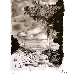 „Meer“, Aquarell, Scribtol, Kohle