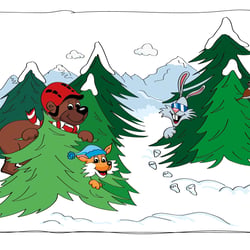 Bär, Fuchs und Hase verstecken sich im Schnee